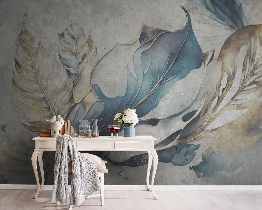 wall murals Велики цветови акварела на бетонском зиду u93998