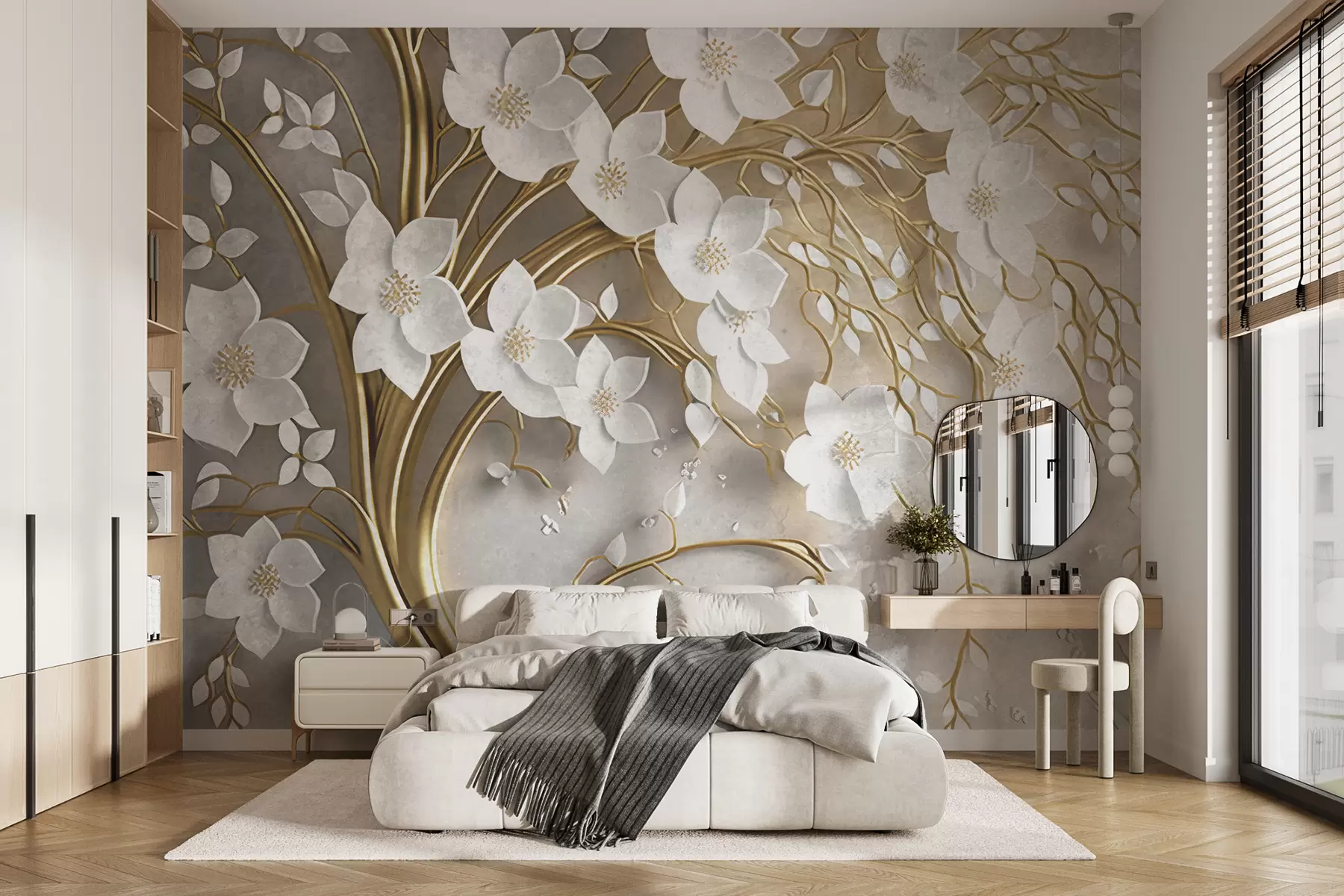 wall murals дрво са белим цвећем u94015