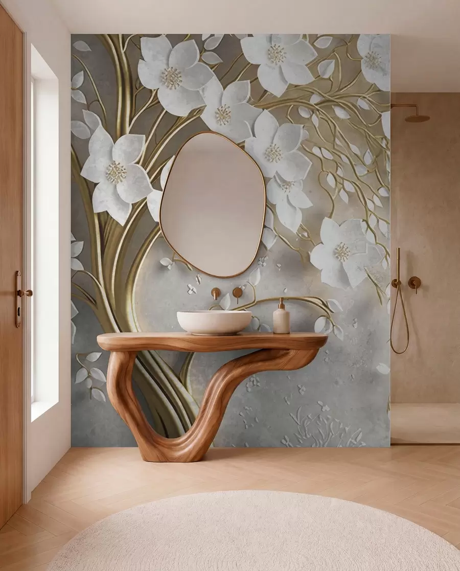 wall murals дрво са белим цвећем u94015