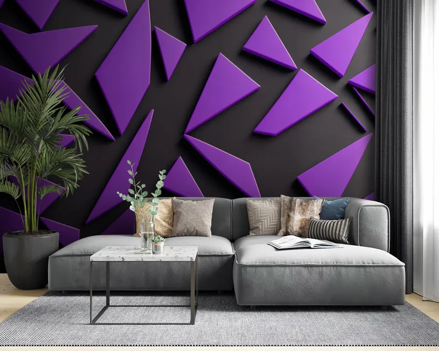 wall murals Љубичасти облици на црној позадини 3Д u94590