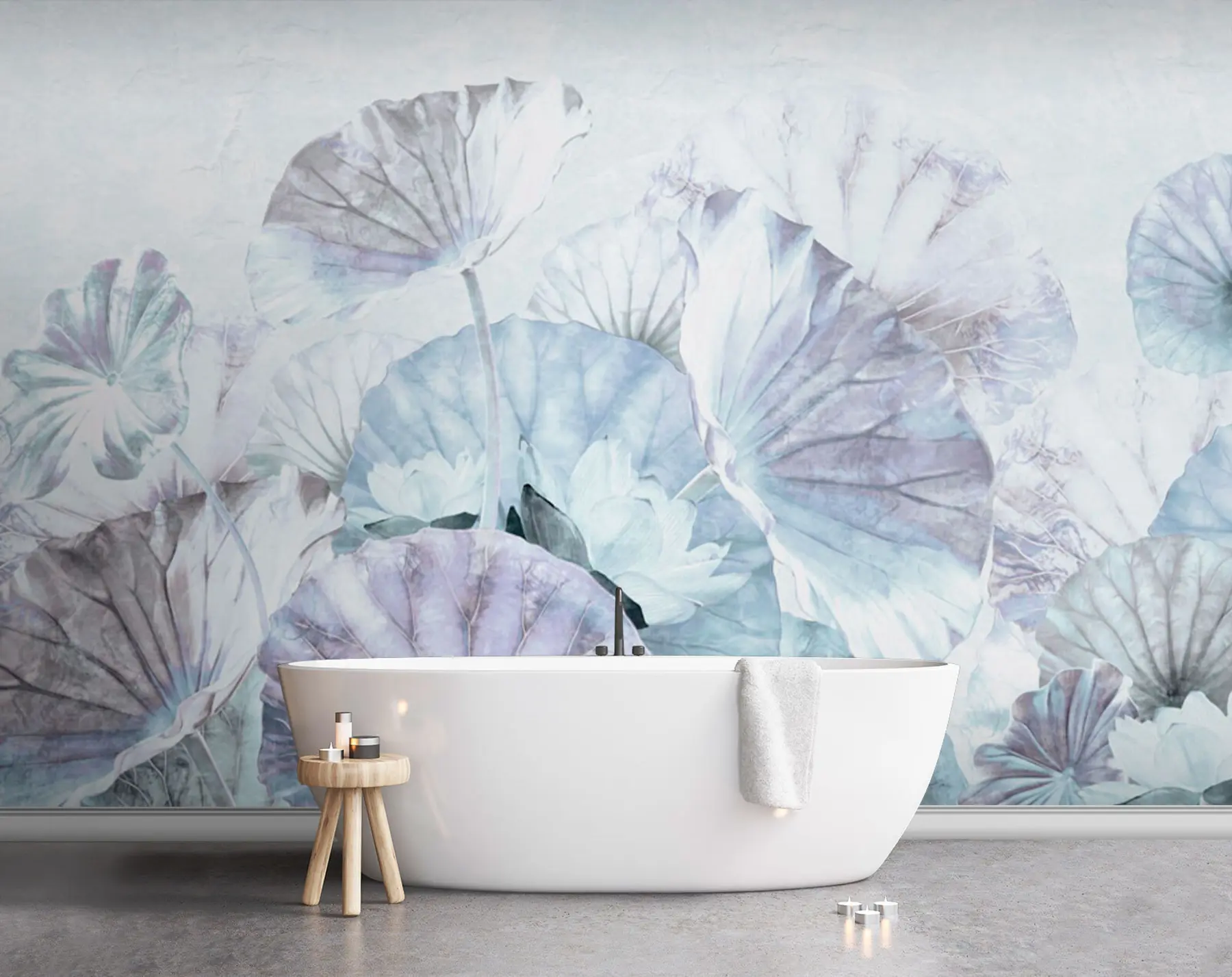 wall murals Плаве и љубичасте водене лилије - водене лилије са текстуром грунге u94274