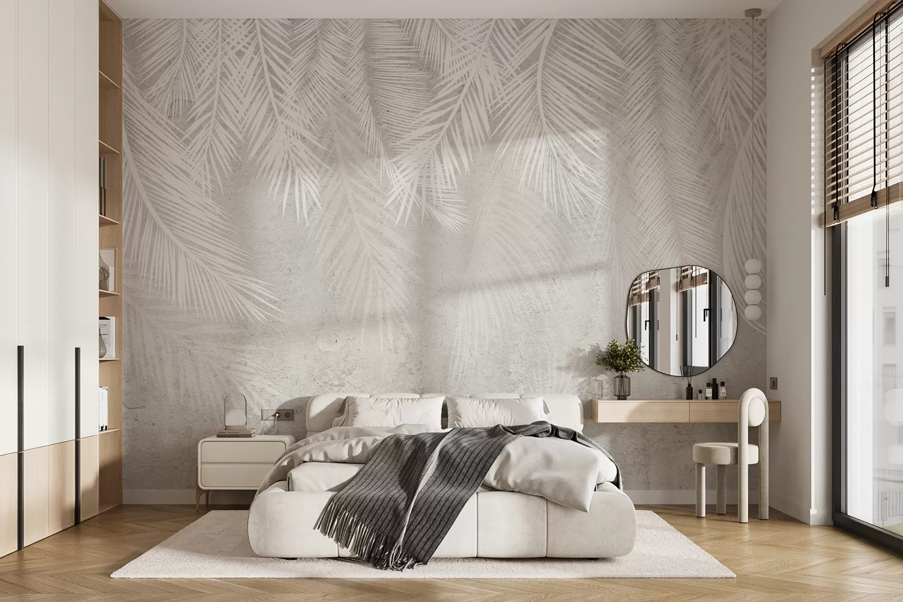 wall murals Бели крхки палми оставља са грунге текстуром u94286