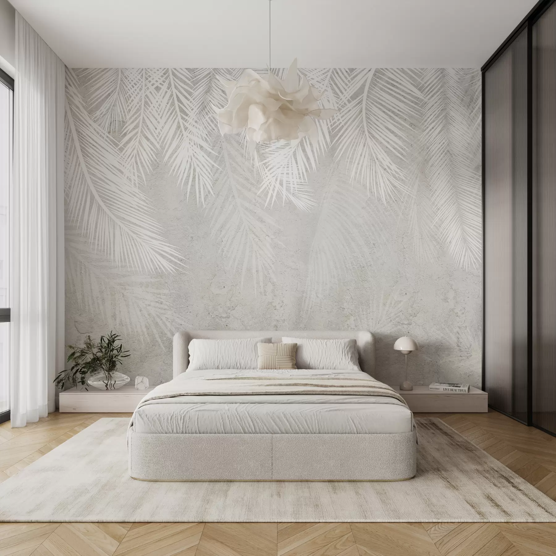 wall murals Бели крхки палми оставља са грунге текстуром u94286