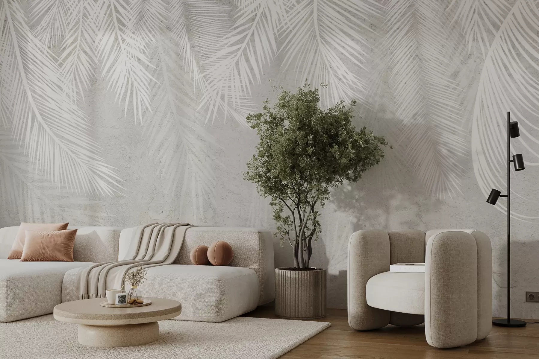 wall murals Бели крхки палми оставља са грунге текстуром u94286