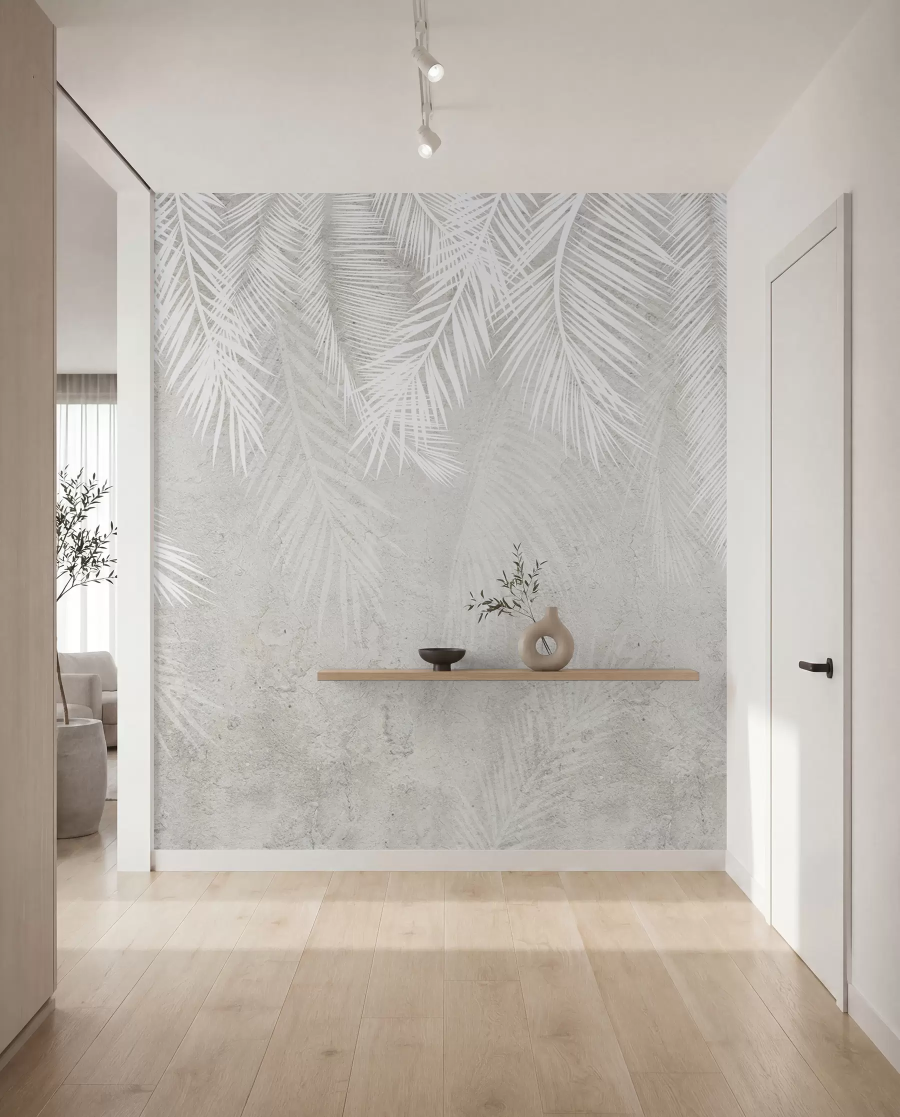 wall murals Бели крхки палми оставља са грунге текстуром u94286