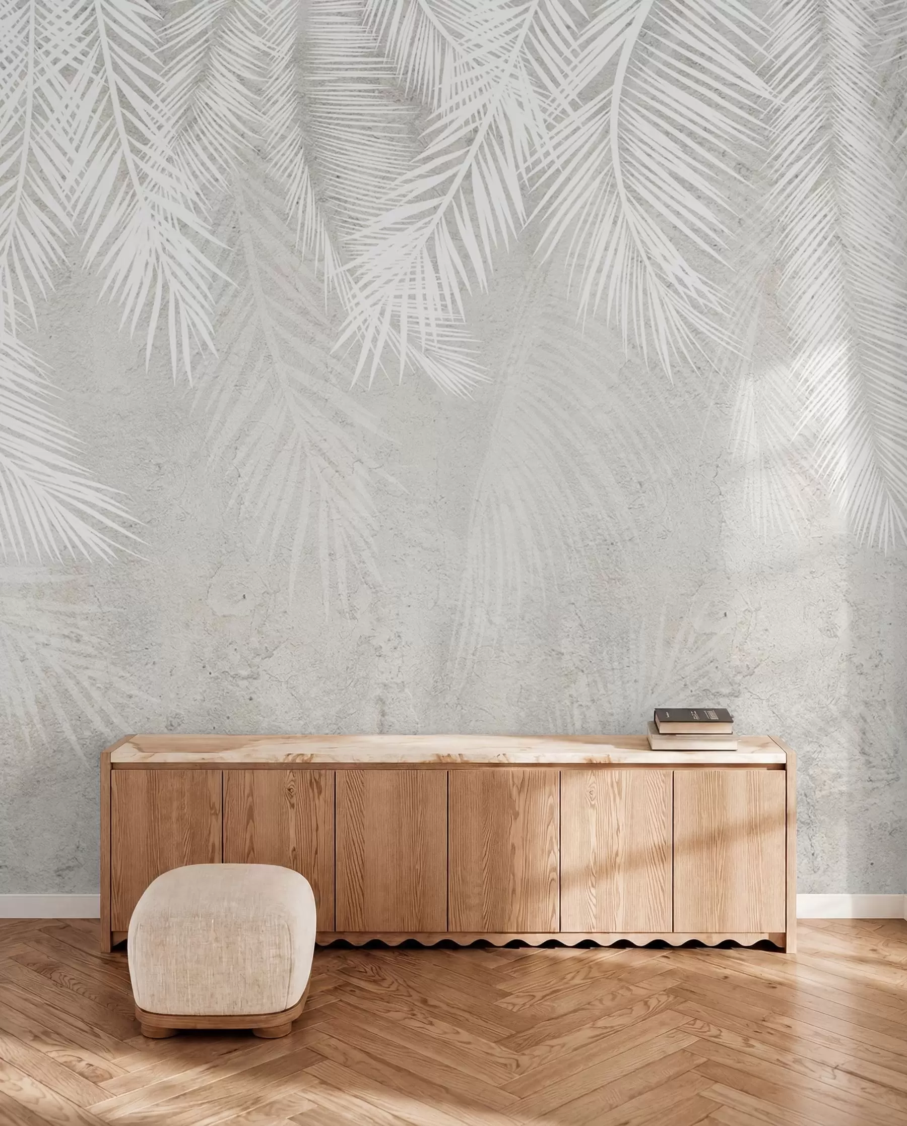 wall murals Бели крхки палми оставља са грунге текстуром u94286