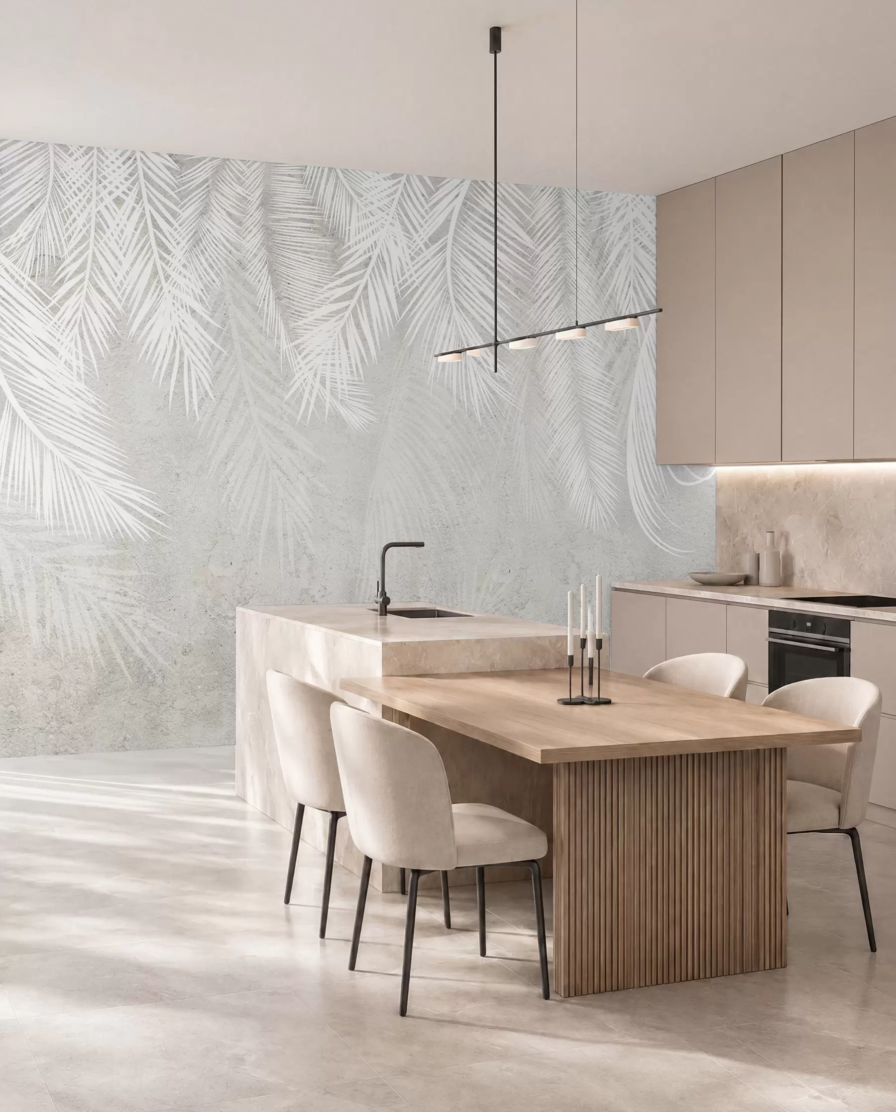 wall murals Бели крхки палми оставља са грунге текстуром u94286