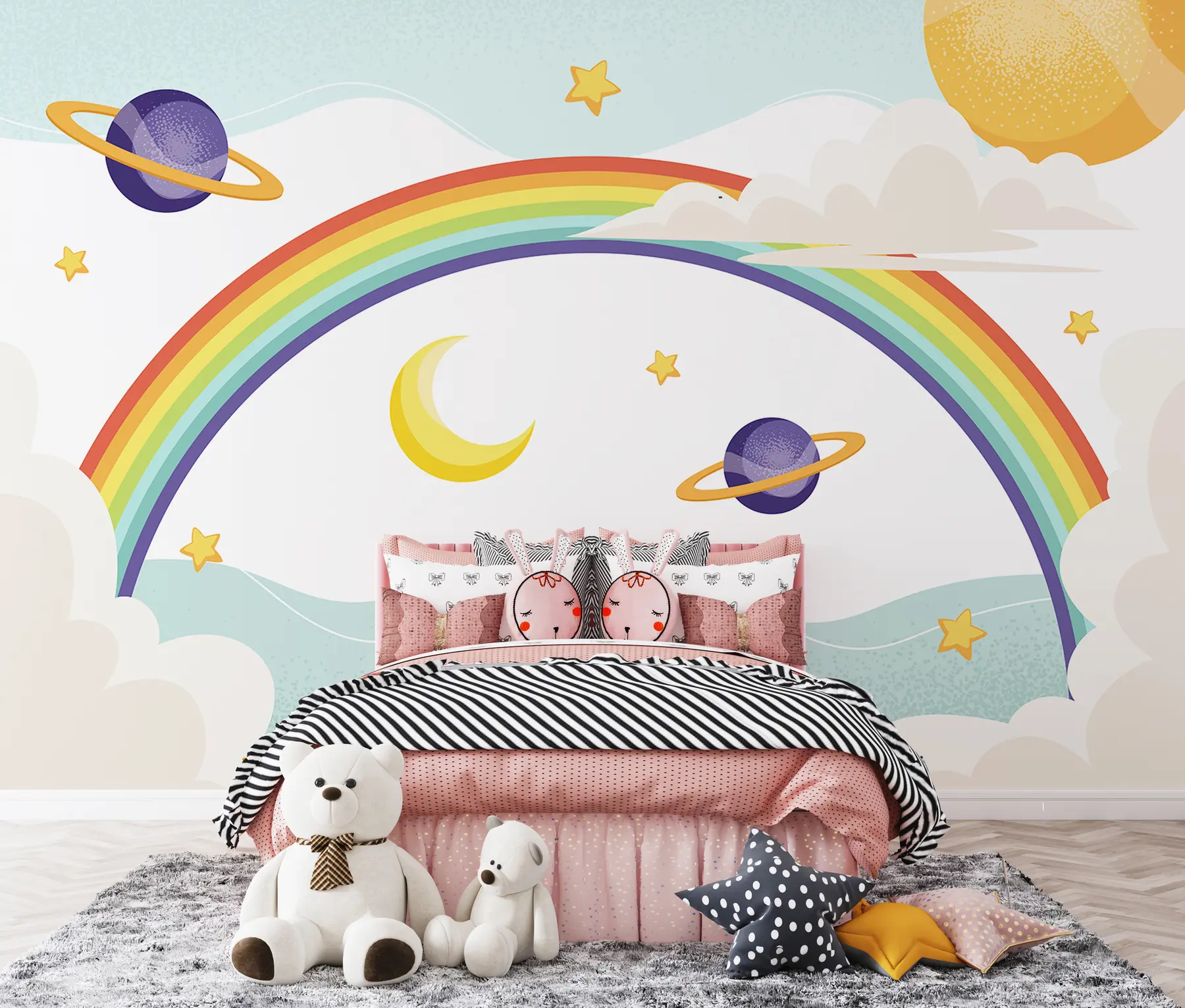 wall murals Раинбов у облацима, планете, звезде u94327