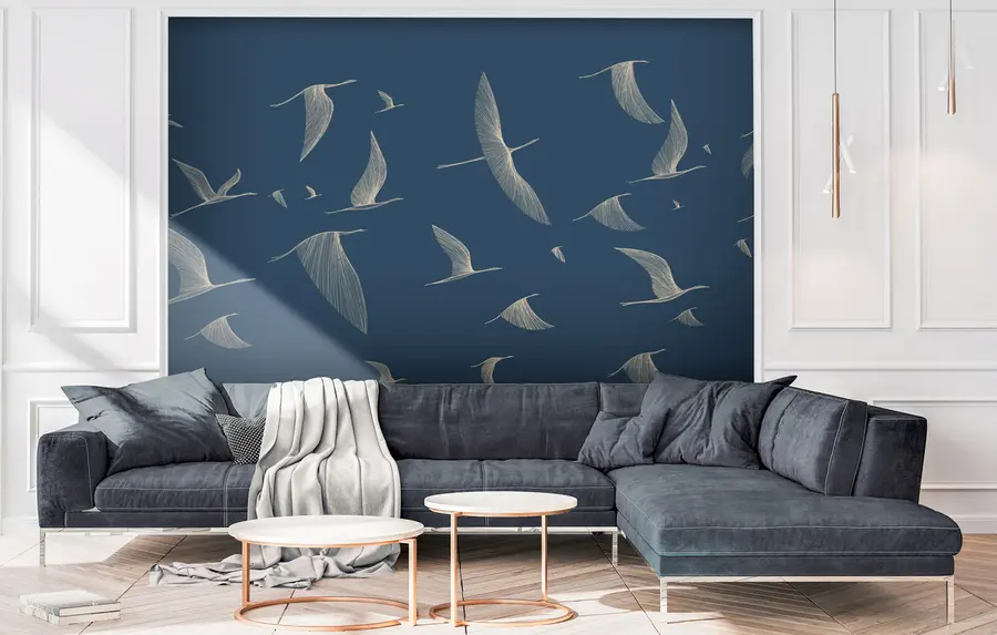 wall murals Лагане апстрактне птице на плавој позадини u94616
