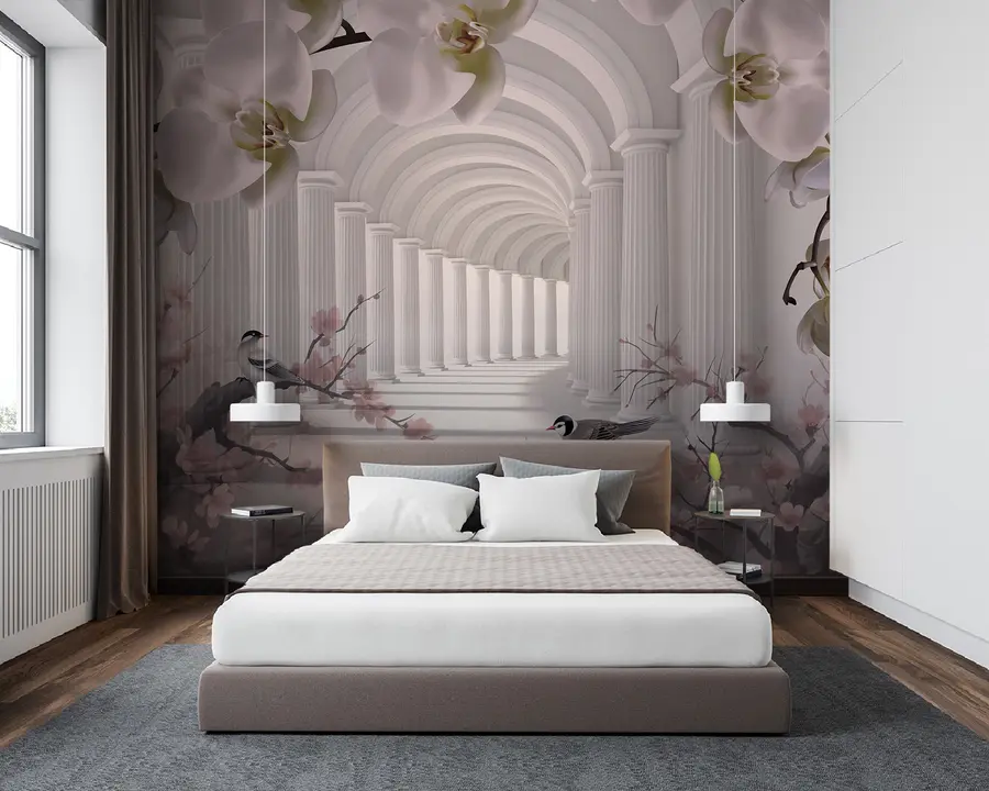 wall murals Предиван тунел са птицама и орхидејима u94513