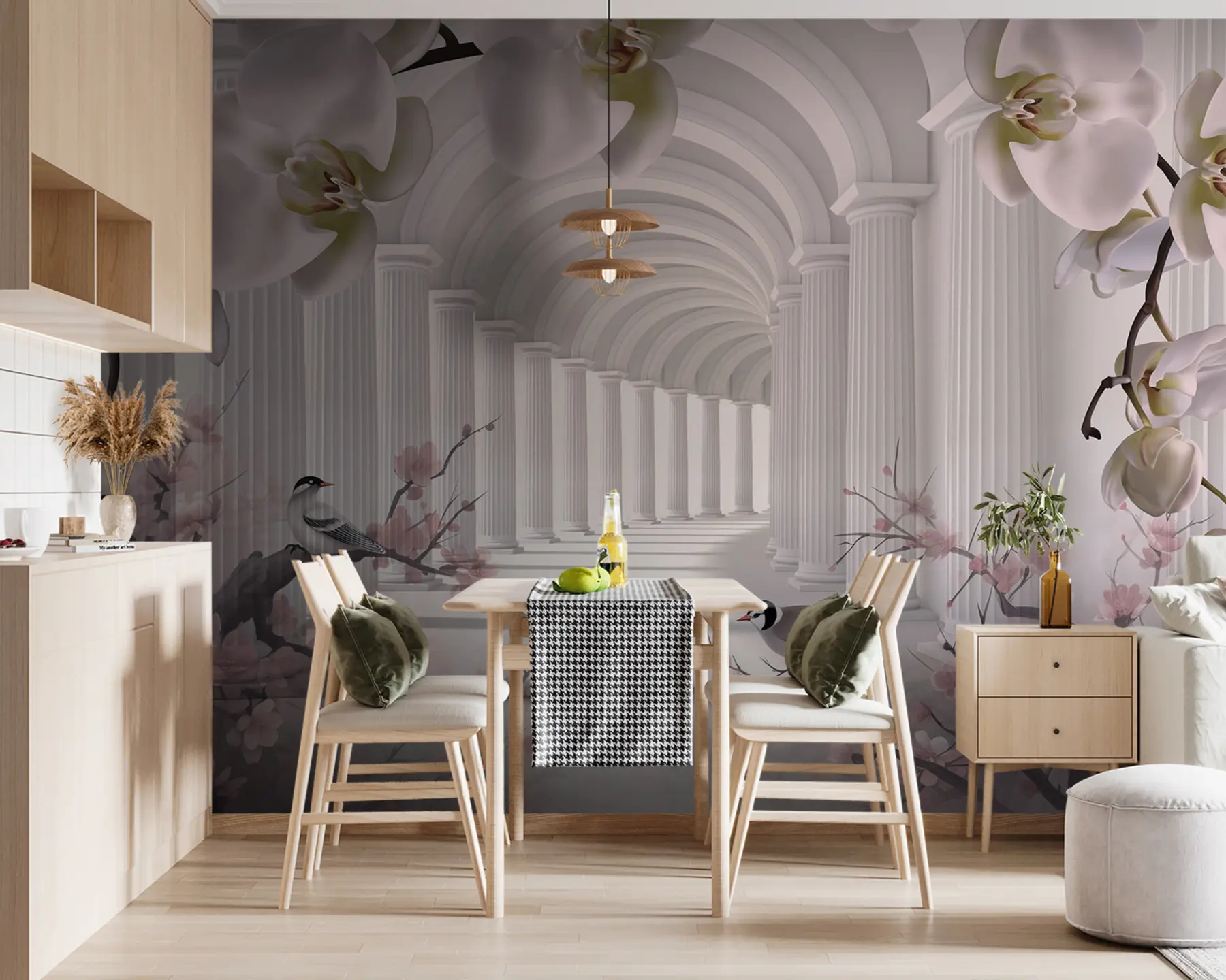 wall murals Предиван тунел са птицама и орхидејима u94513