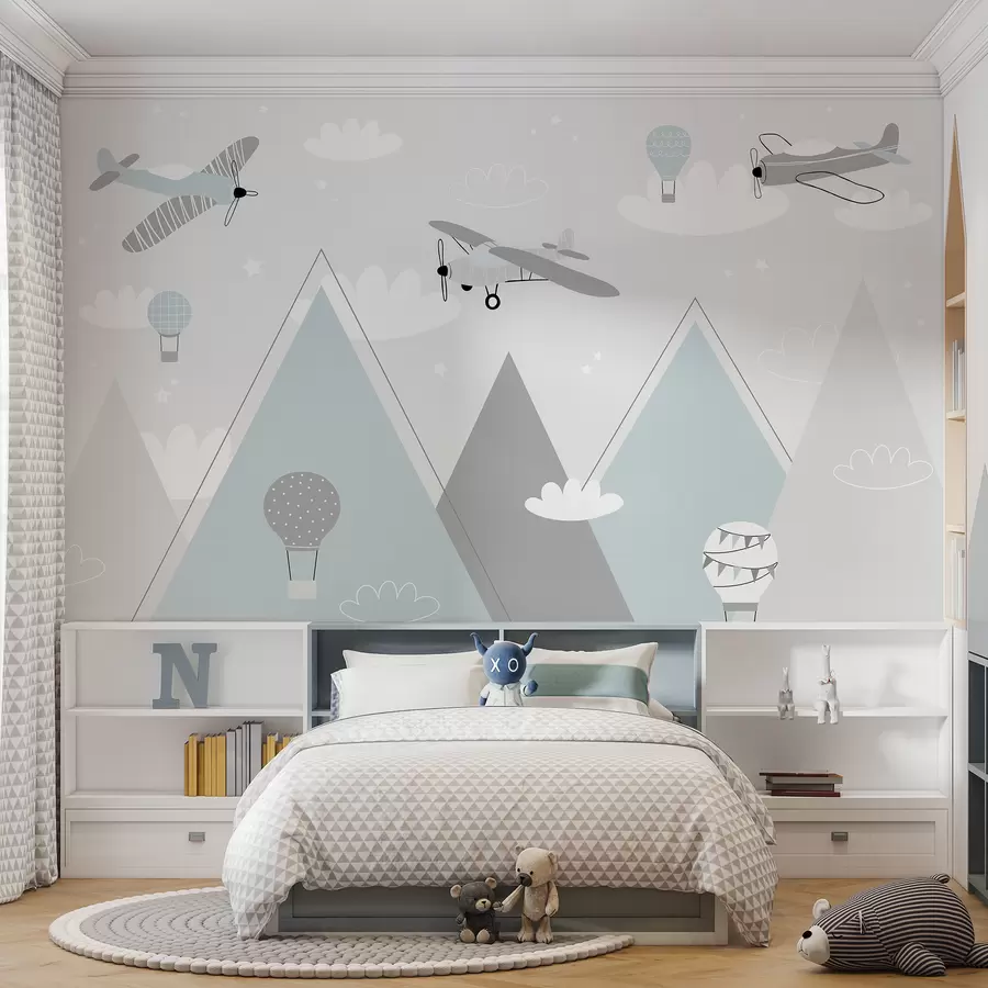 wall murals Планине, авиони, авиони и звезде у скандинавском стилу u95044