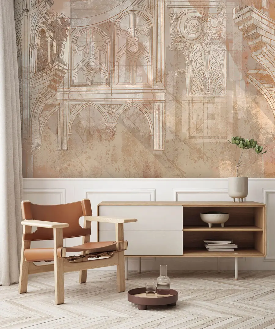 wall murals Архитектонски уметнички цртеж стубова и монограма u95126