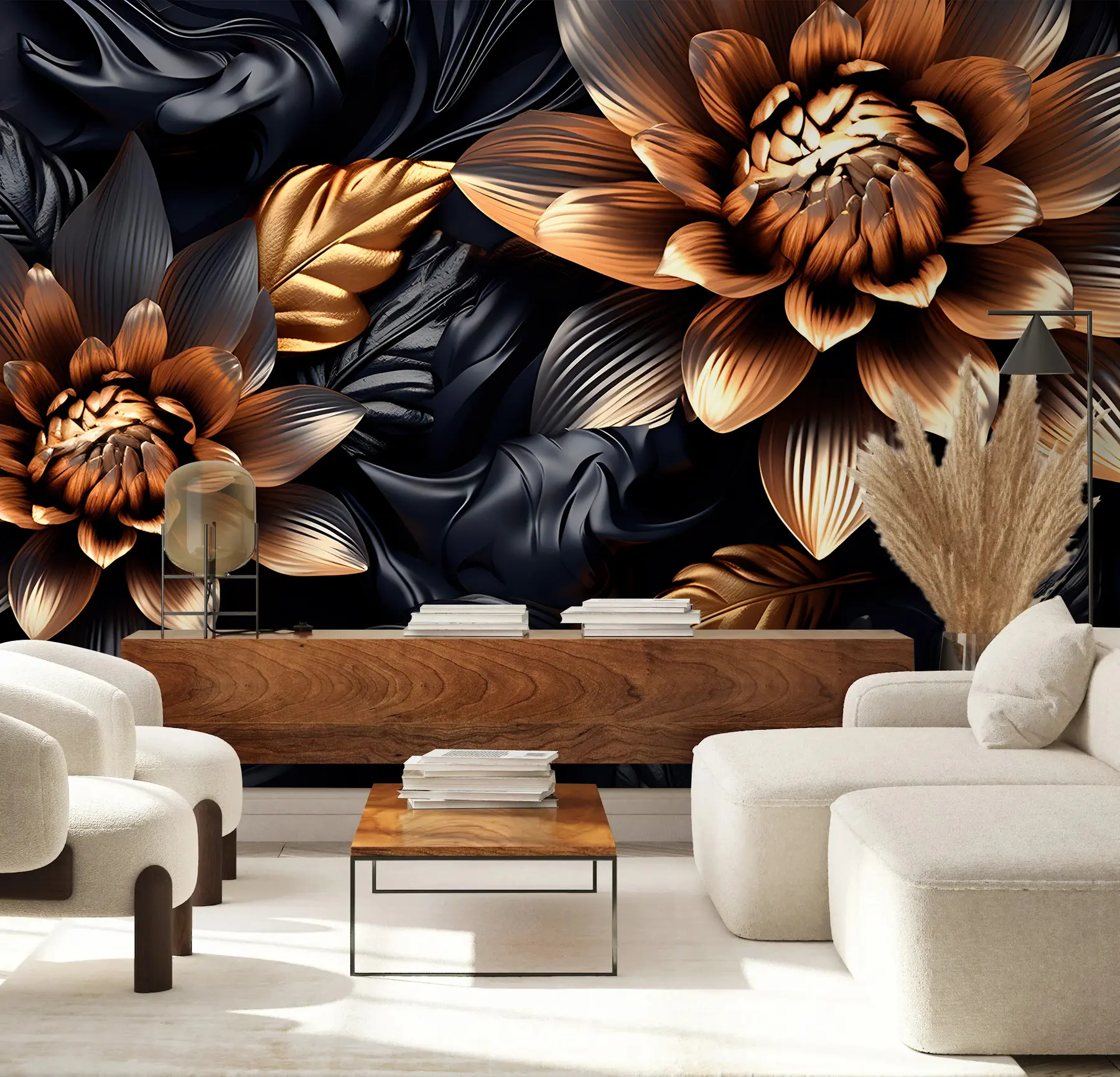 wall murals Црно волуминозно цвеће u95244