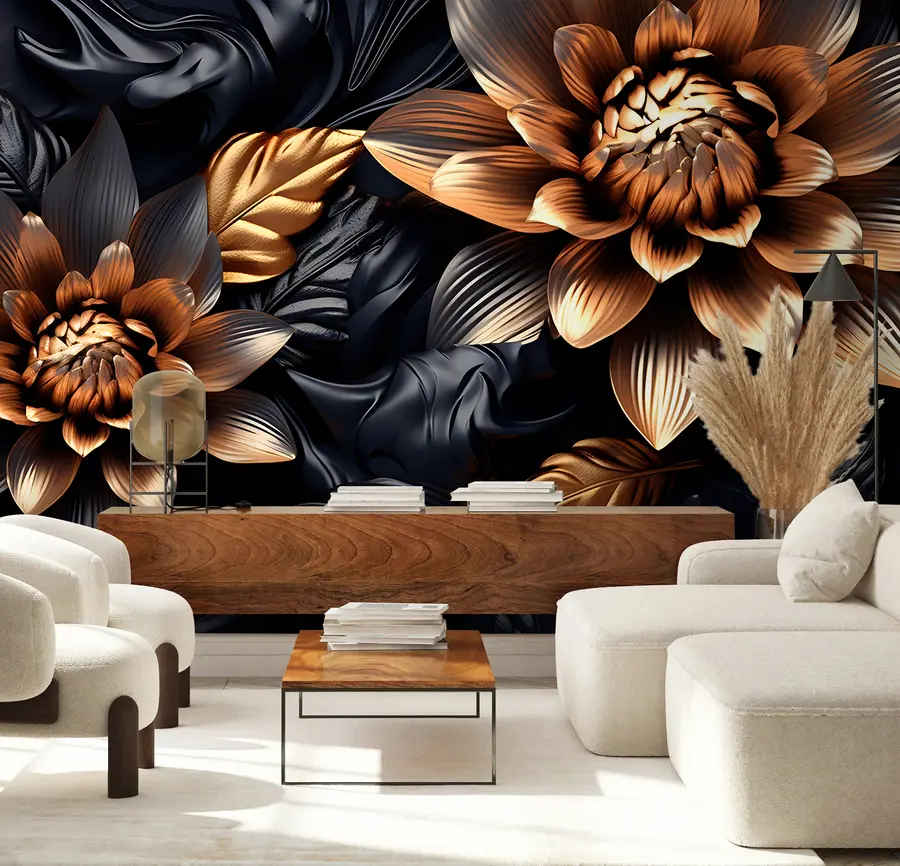 wall murals Црно волуминозно цвеће u95244