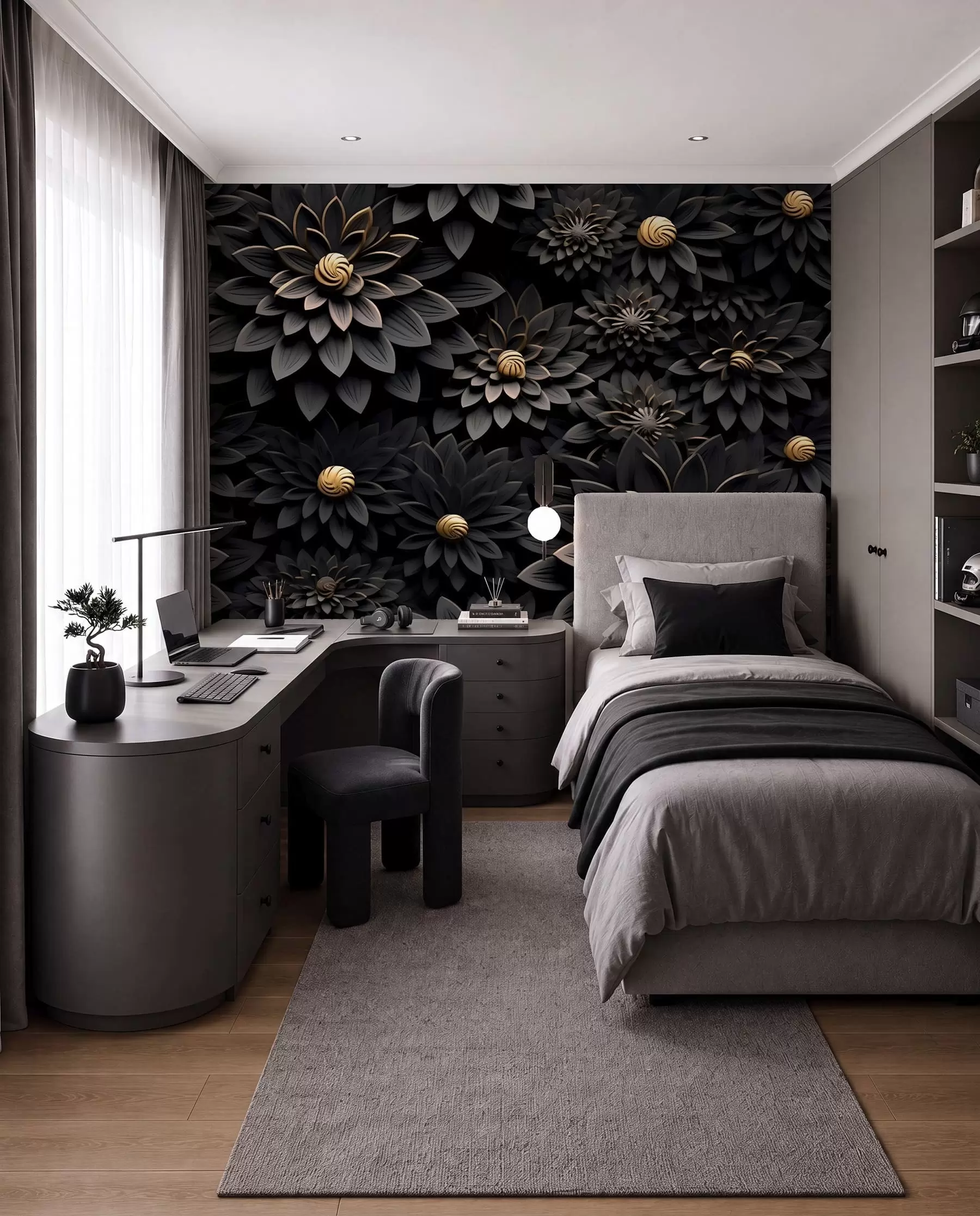 wall murals Црно цвеће са 3Д ефектом u95249