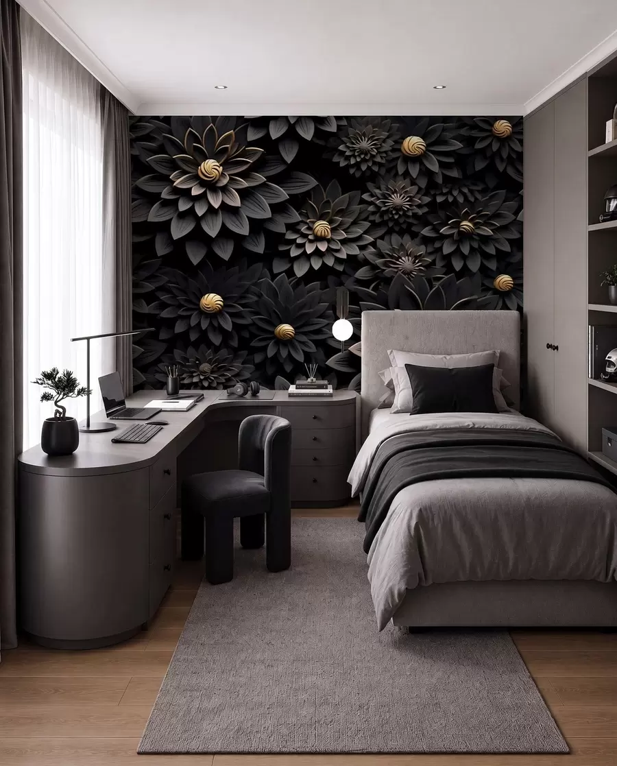 wall murals Црно цвеће са 3Д ефектом u95249