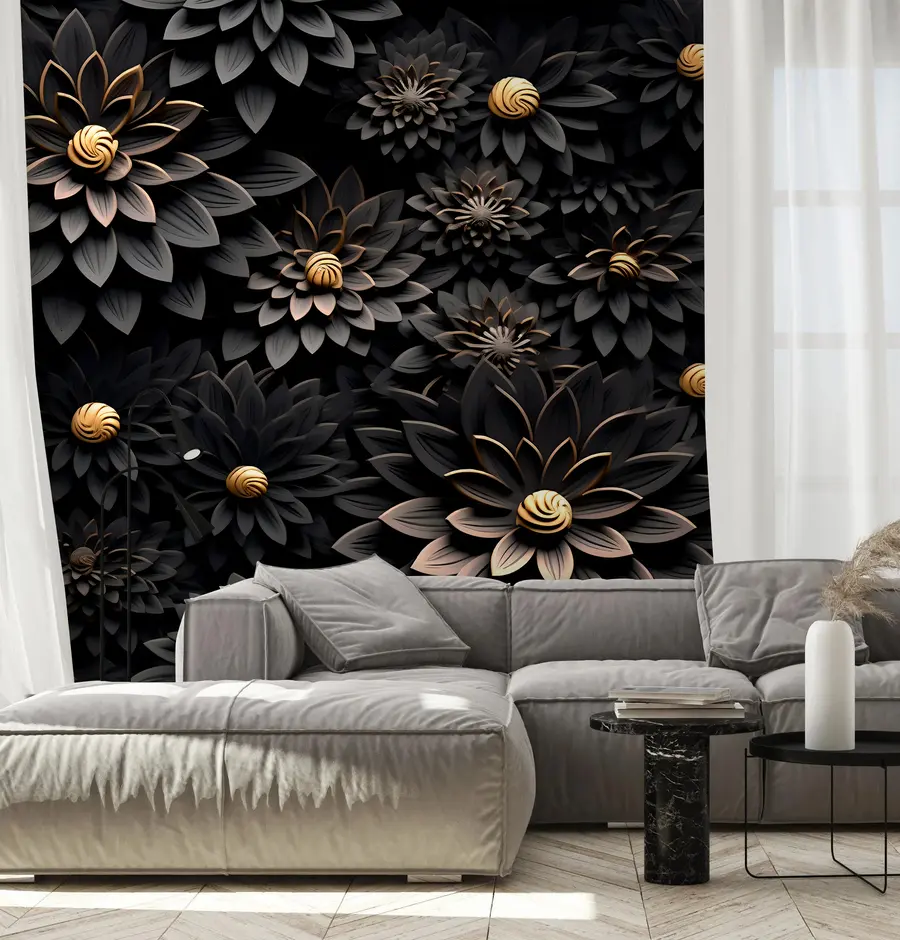 wall murals Црно цвеће са 3Д ефектом u95249