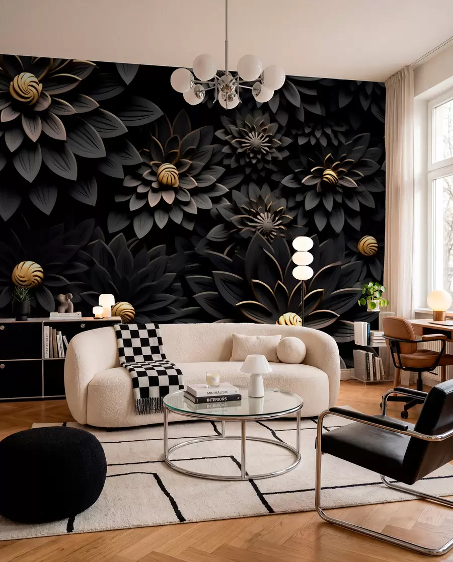 wall murals Црно цвеће са 3Д ефектом u95249