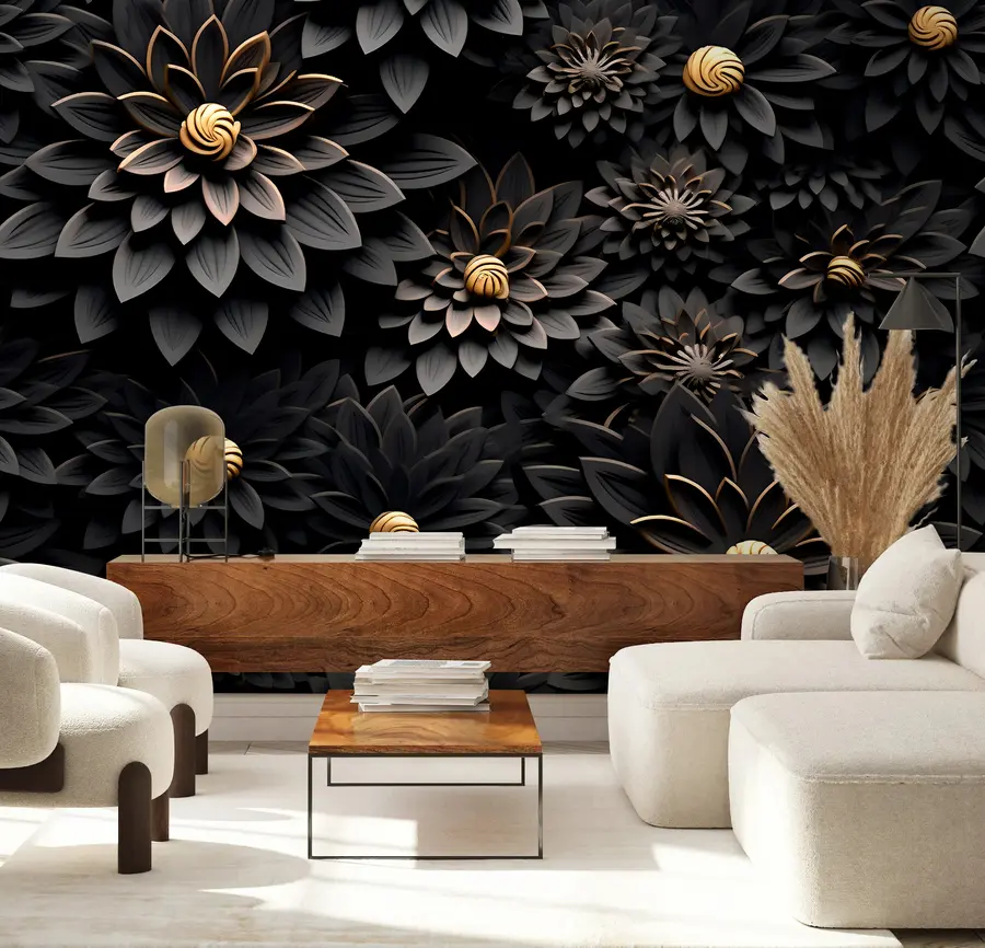 wall murals Црно цвеће са 3Д ефектом u95249