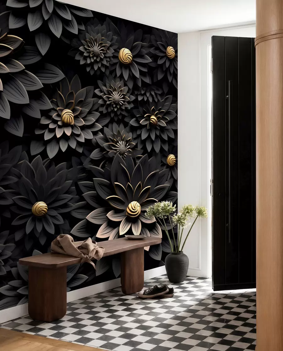 wall murals Црно цвеће са 3Д ефектом u95249