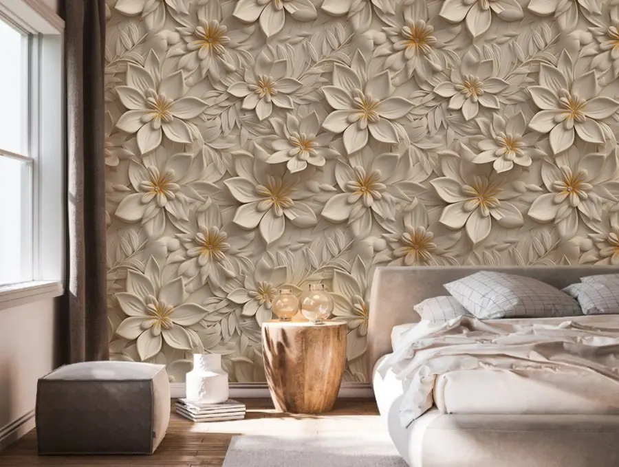 wall murals Расипање белог цвећа са 3Д ефектом u95251