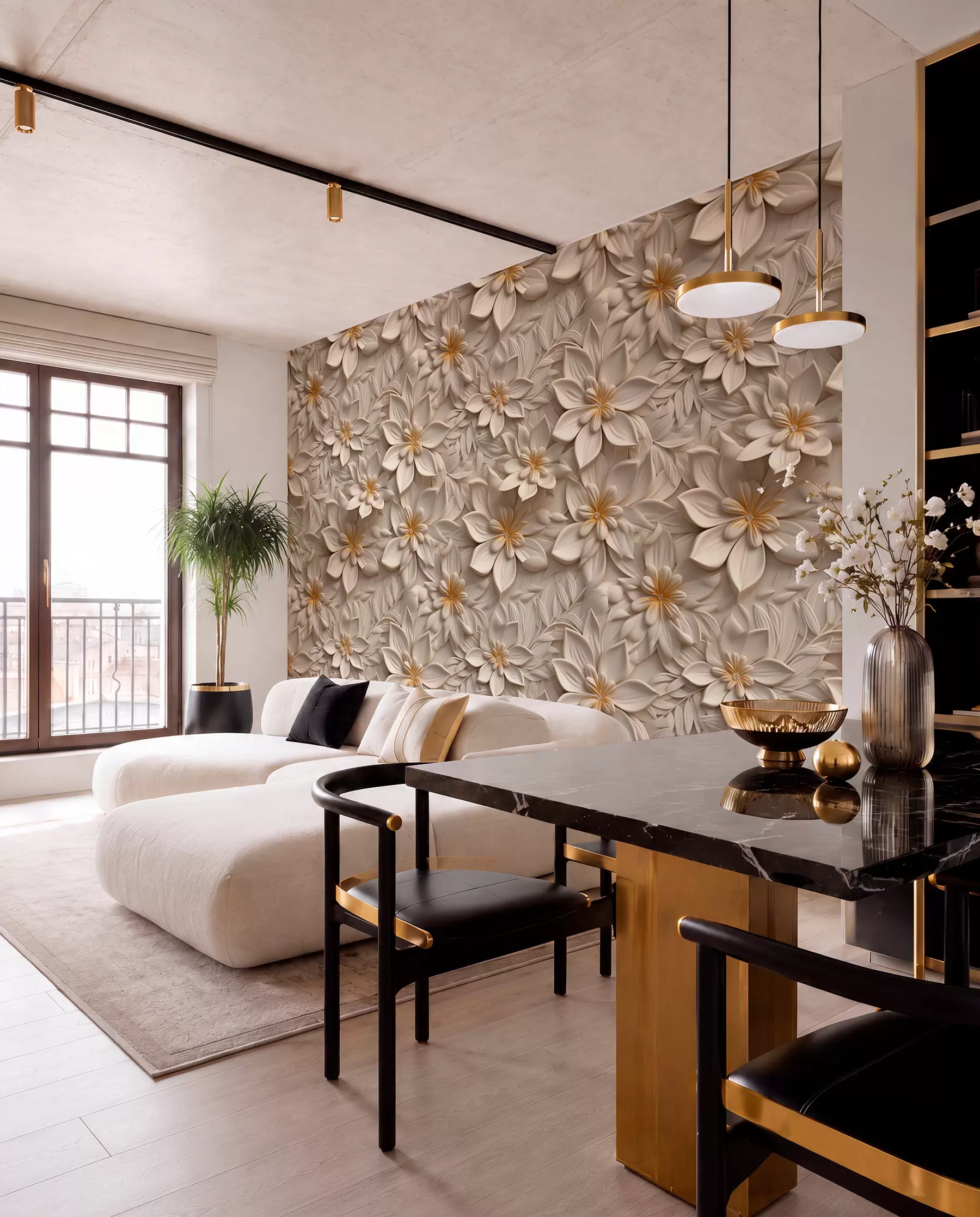 wall murals Расипање белог цвећа са 3Д ефектом u95251