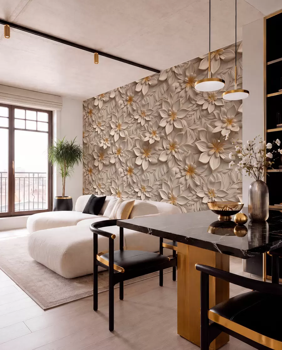wall murals Расипање белог цвећа са 3Д ефектом u95251