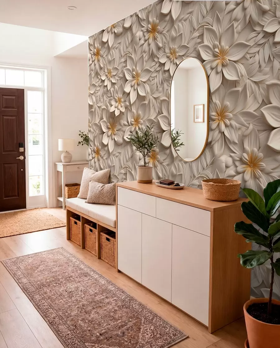 wall murals Расипање белог цвећа са 3Д ефектом u95251