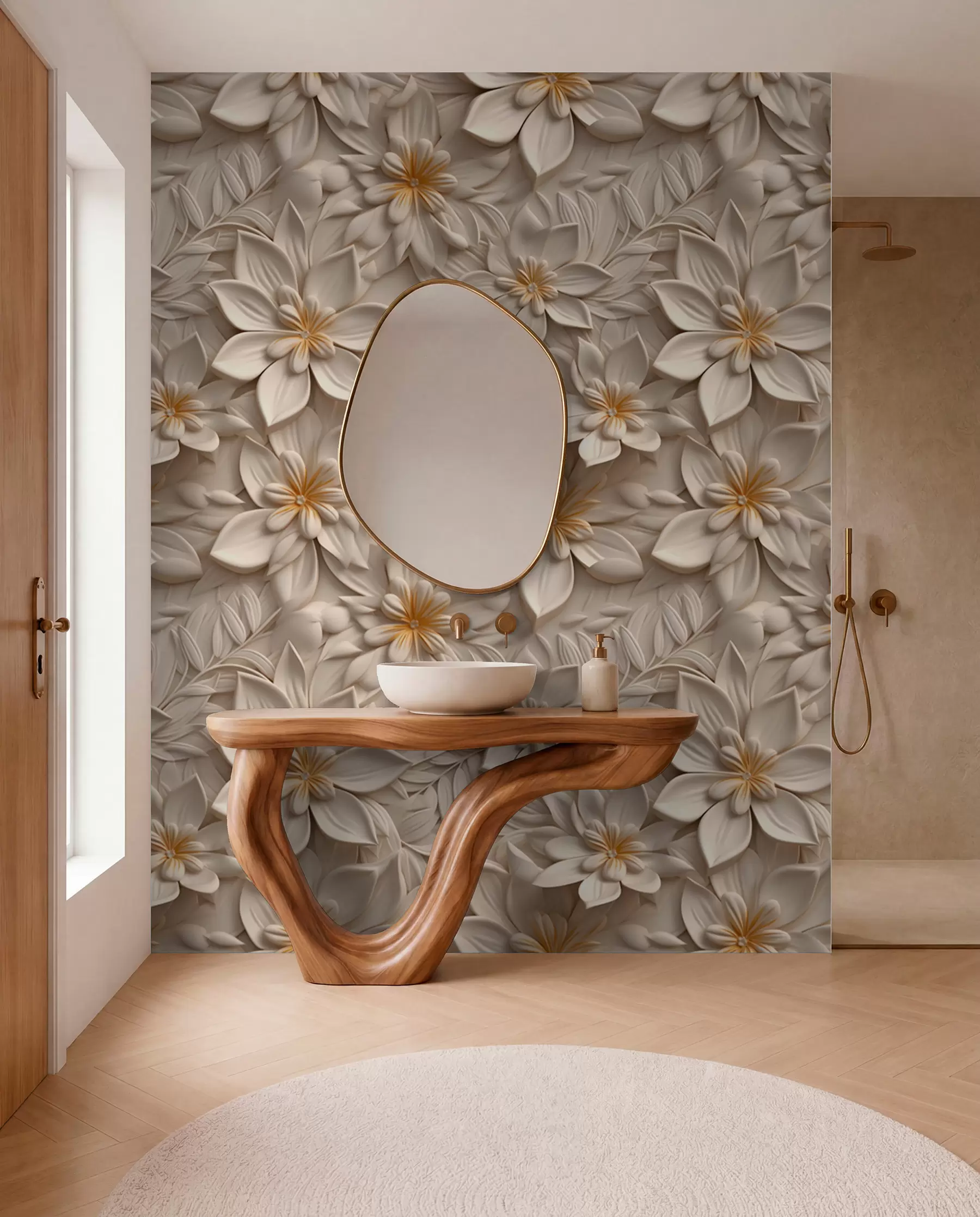 wall murals Расипање белог цвећа са 3Д ефектом u95251