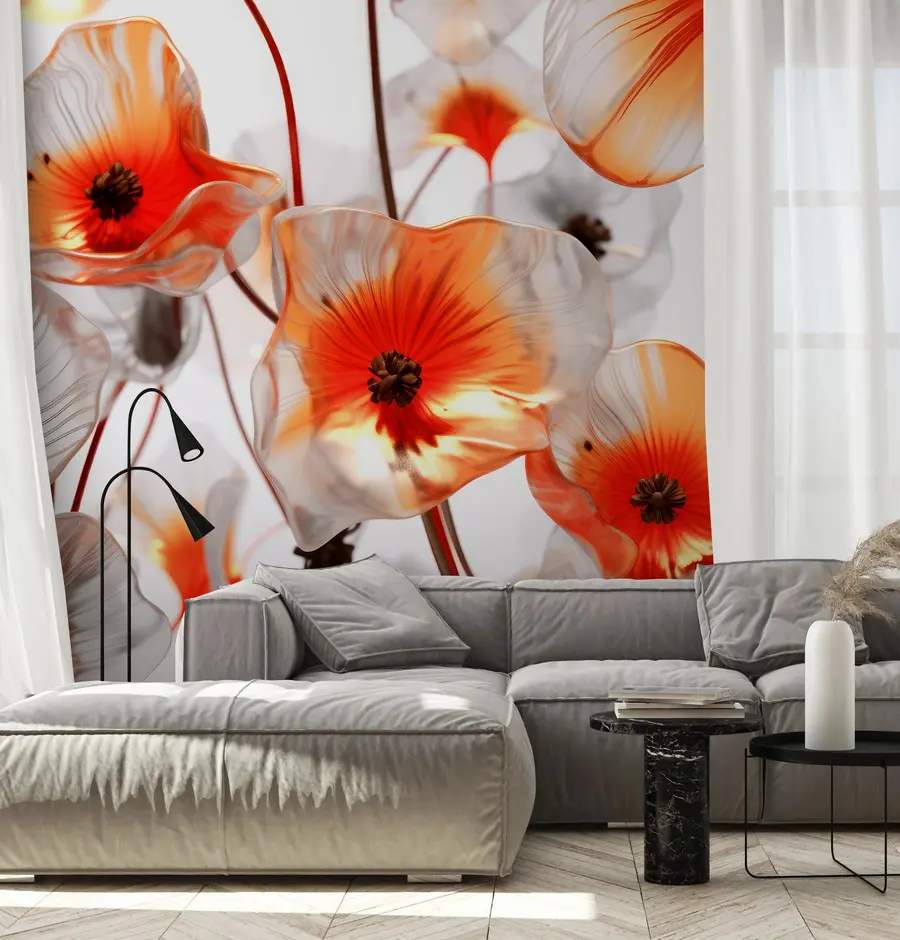 wall murals Стакло црвено 3Д цвеће u95590