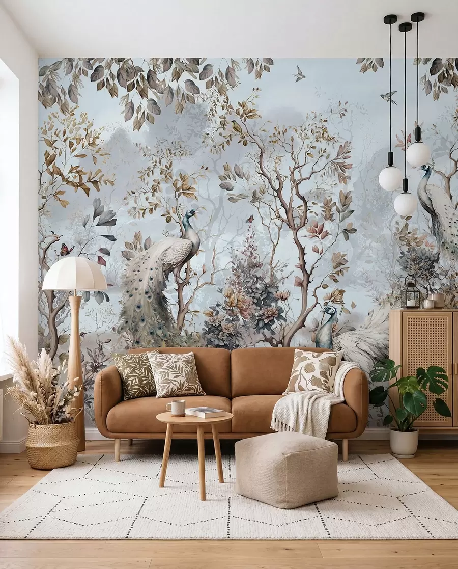 wall murals Цхиноисерие кинески стил биљке и паун u94849