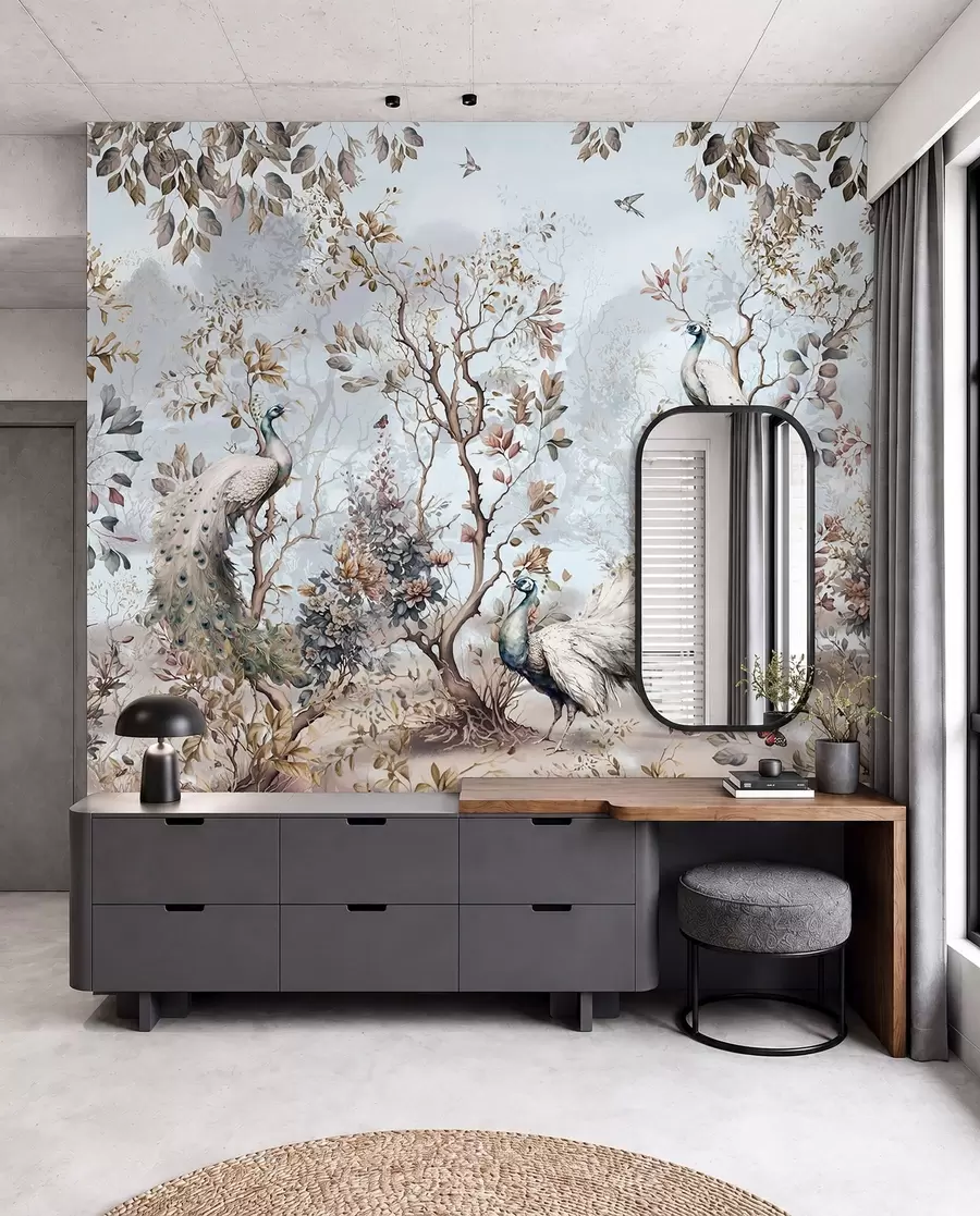 wall murals Цхиноисерие кинески стил биљке и паун u94849