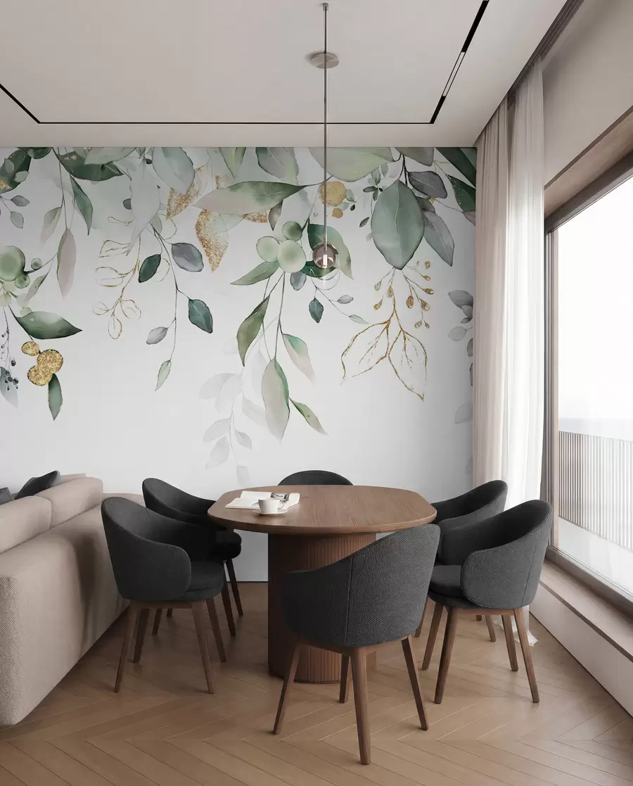 wall murals Висећи еукалиптус лишће на белој позадини u95506