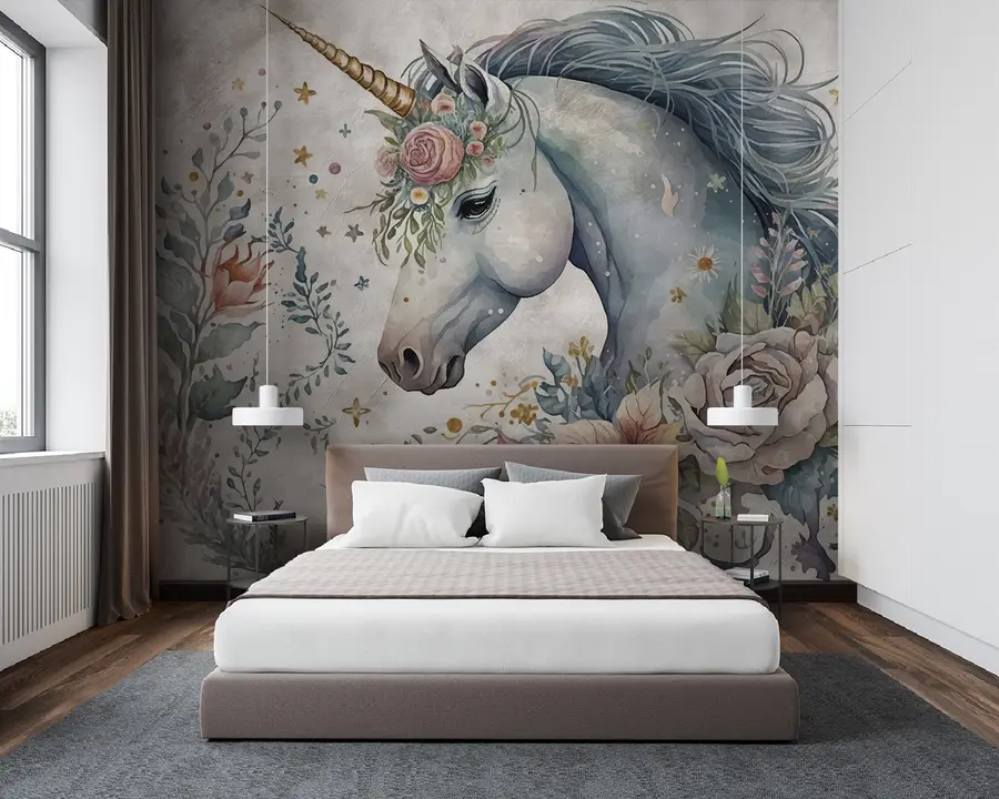 wall murals Једнорог у цвећу u95404