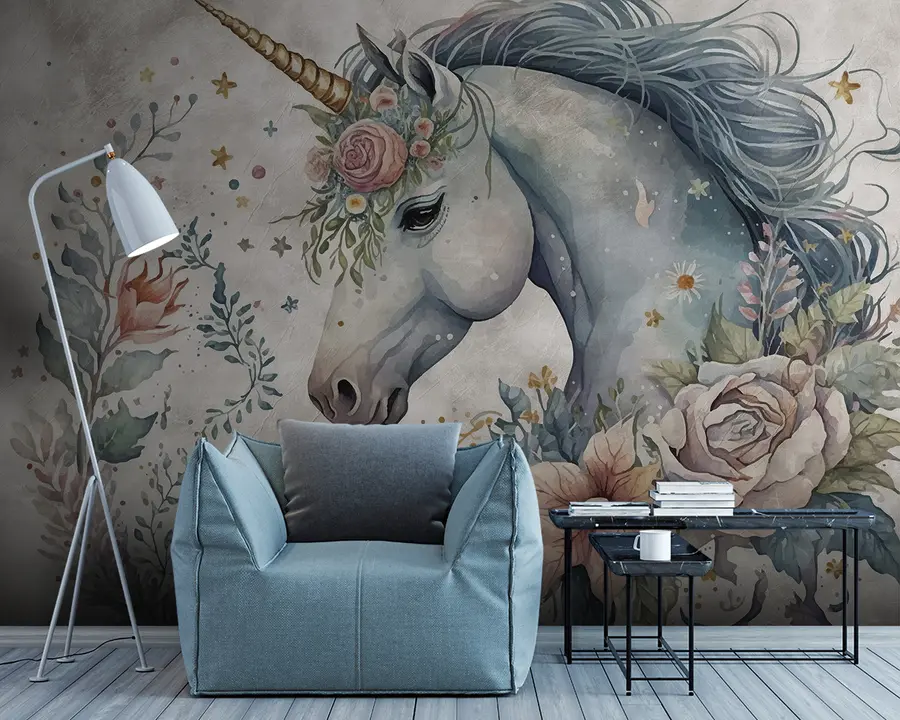 wall murals Једнорог у цвећу u95404