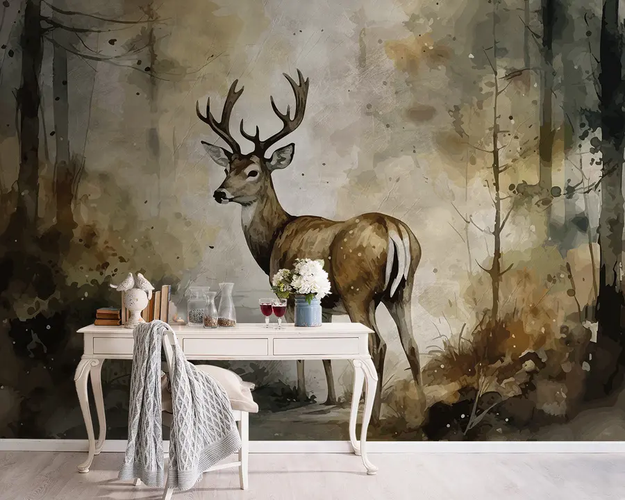 wall murals Ручно нацртано јелена у шуми u95410