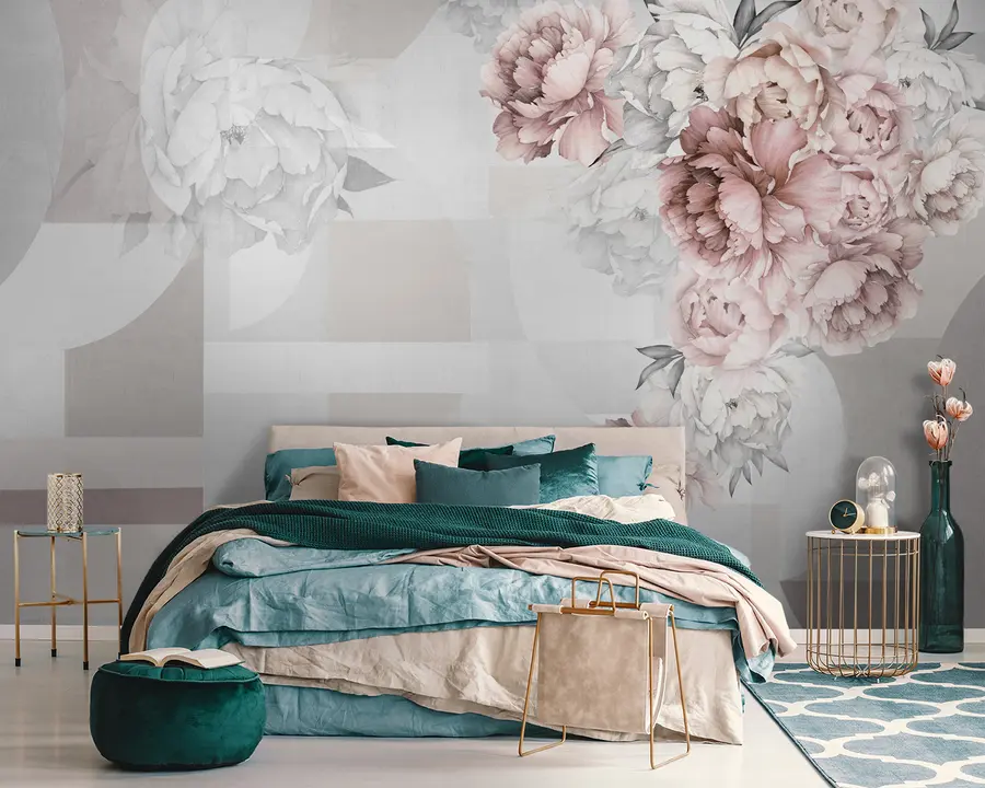 wall murals Водоводних пеонијева у ружичастој боји са геометријском пореклом u95855