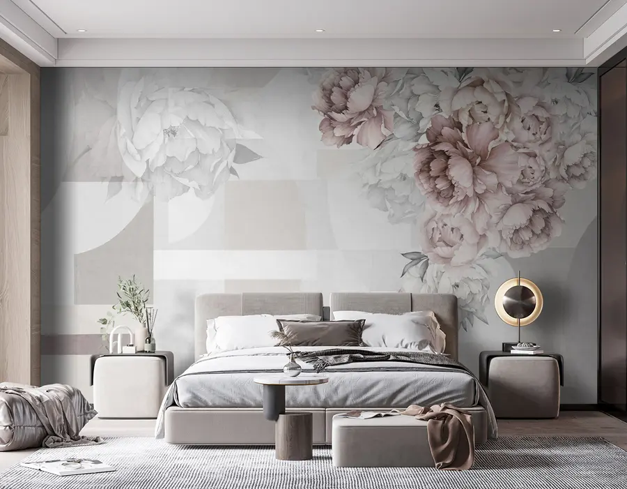 wall murals Водоводних пеонијева у ружичастој боји са геометријском пореклом u95855