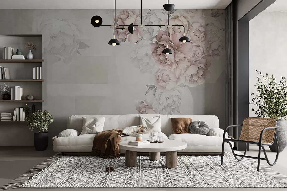 wall murals Водоводних пеонијева у ружичастој боји са геометријском пореклом u95855