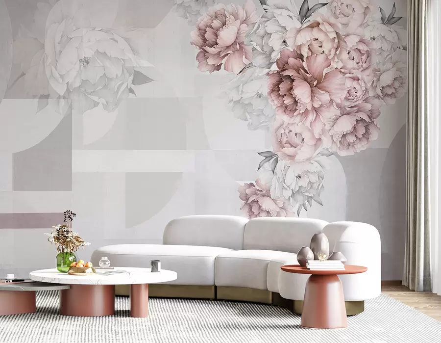 wall murals Водоводних пеонијева у ружичастој боји са геометријском пореклом u95855