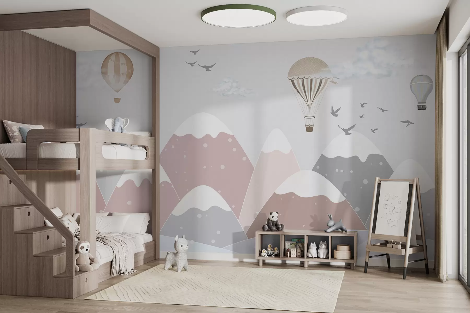 wall murals Ружичасте снежне планине са куглицама u95232