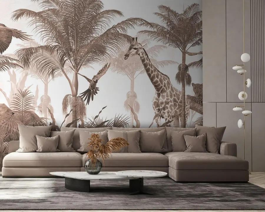 wall murals Дизајн позадина Тропског стабла са животињама u95906