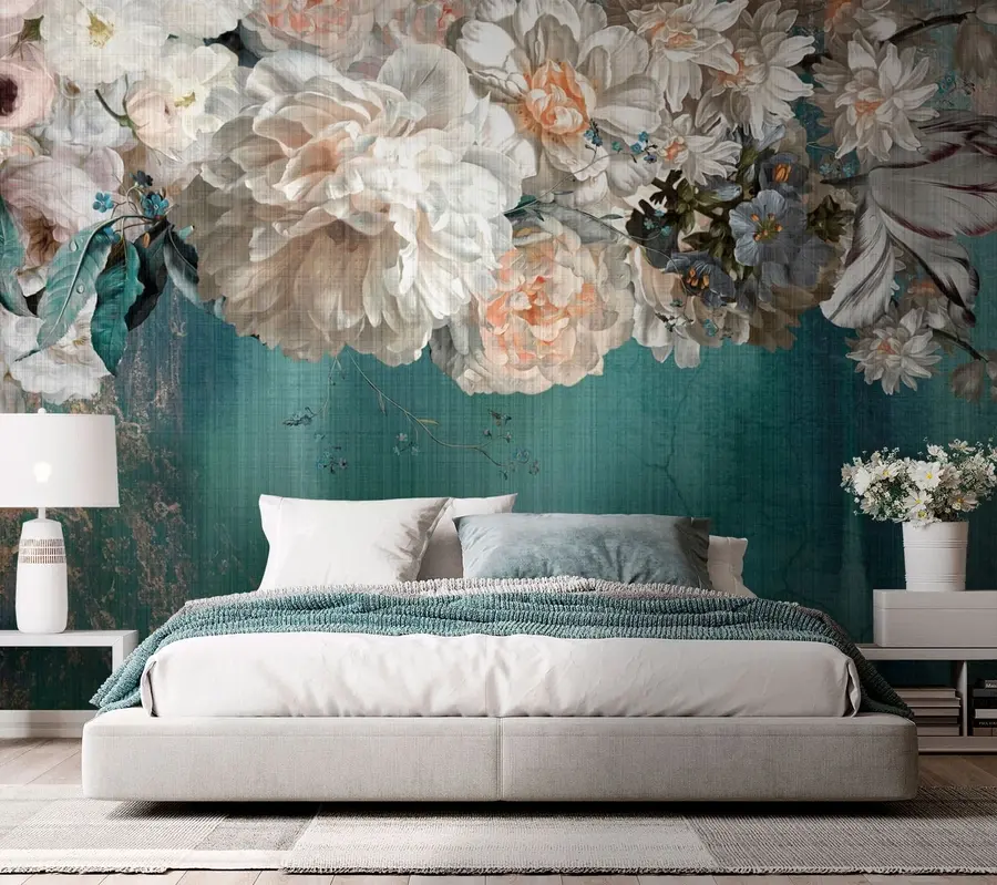 wall murals Биг Бујно букет цвећа са текстуром грунге u95430
