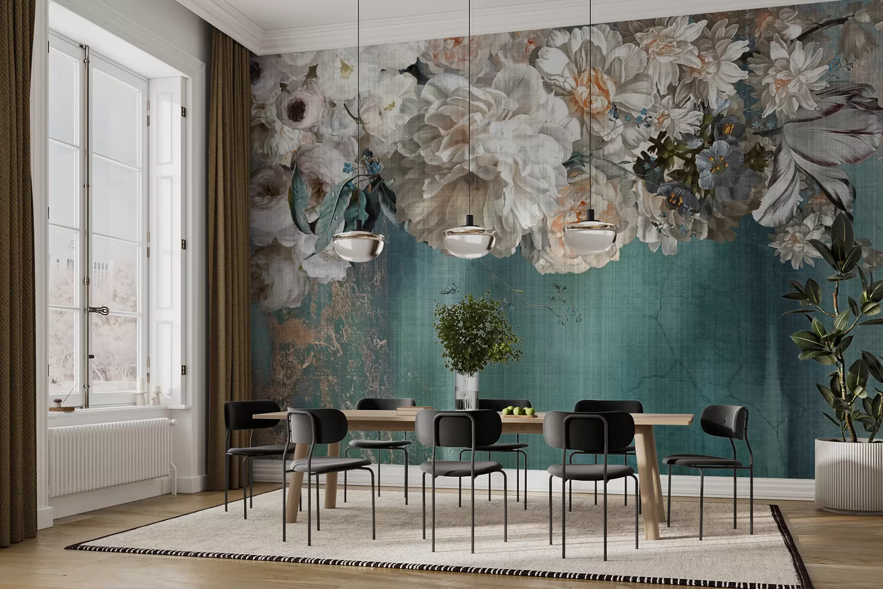 wall murals Биг Бујно букет цвећа са текстуром грунге u95430