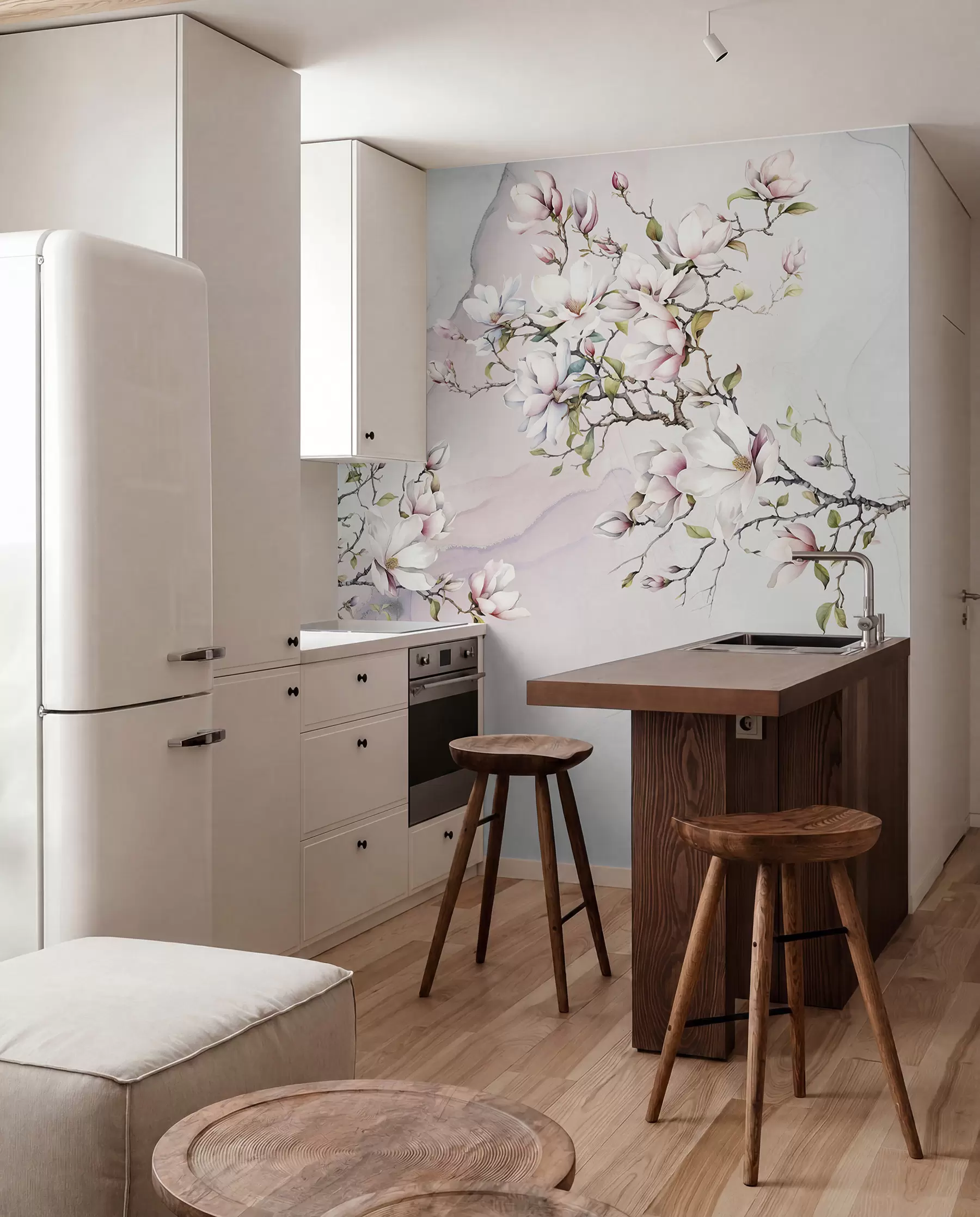 wall murals Цвјетају дрвеће магнолије на мермерној позадини u96114