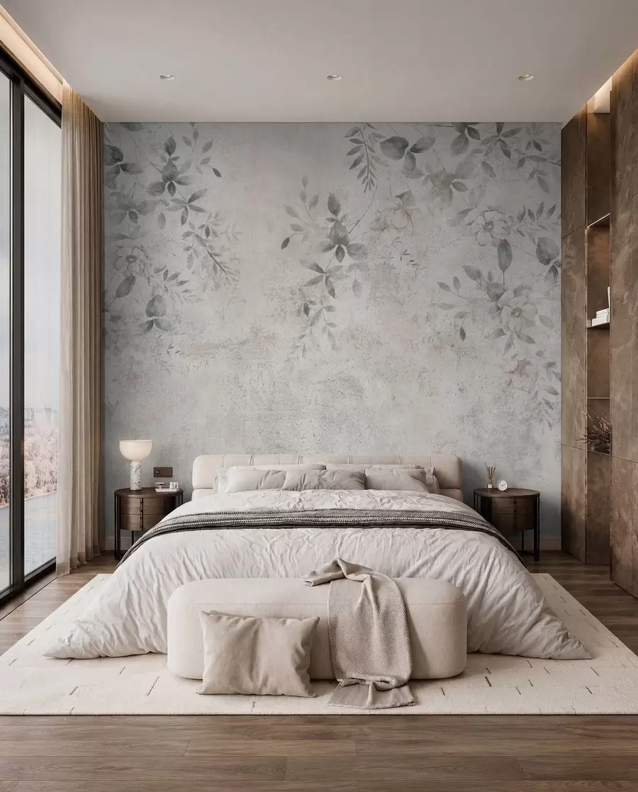 wall murals Цвеће са подружницама на минимализму бетонских грунгија u96140