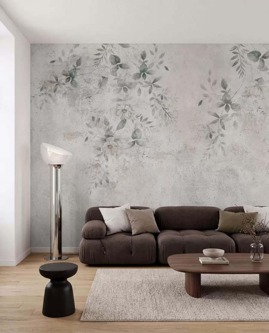 wall murals Цвеће са подружницама на минимализму бетонских грунгија u96140