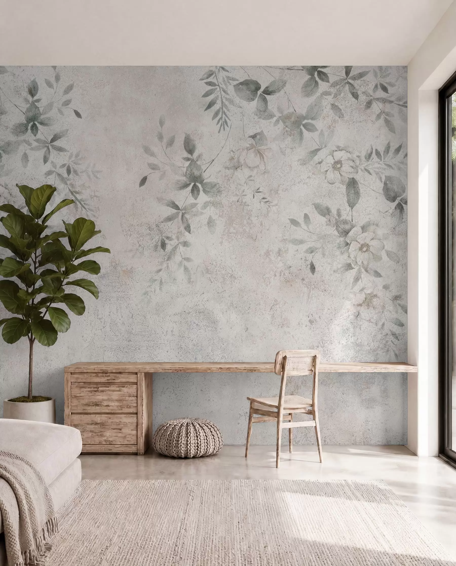 wall murals Цвеће са подружницама на минимализму бетонских грунгија u96140