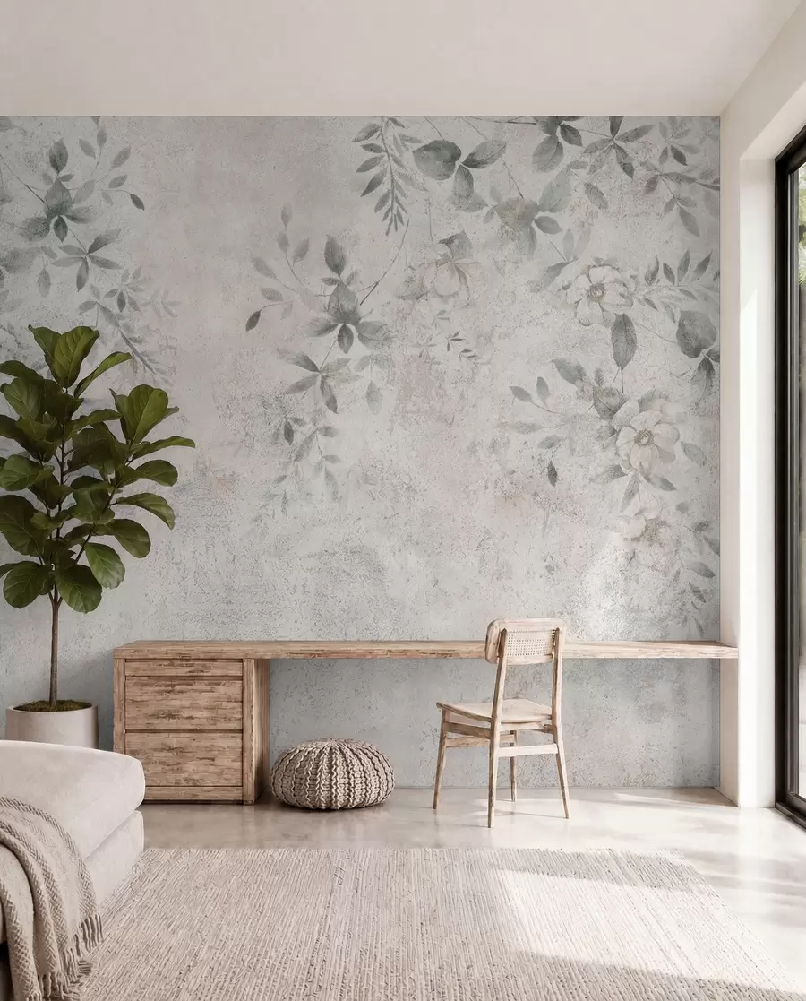 wall murals Цвеће са подружницама на минимализму бетонских грунгија u96140